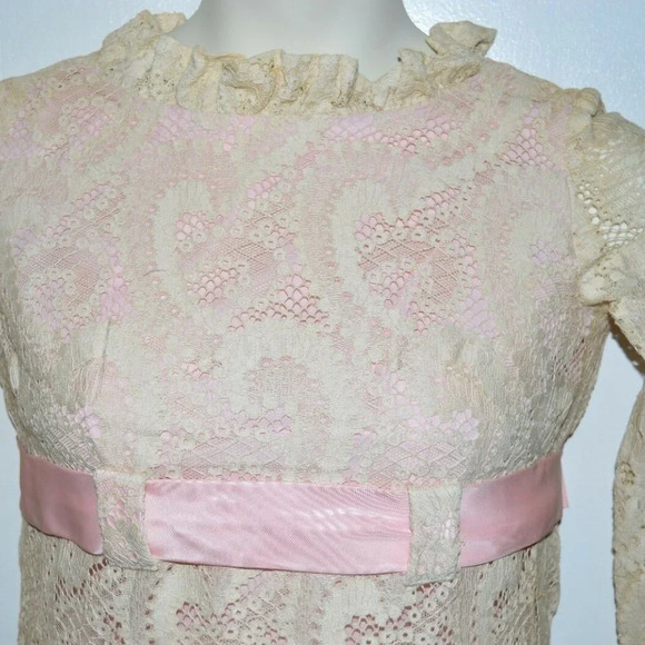 1950s Empire Waist Nehru Collar Dress Lace - Picture 2 of 8